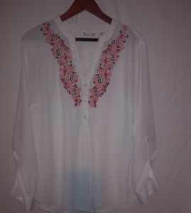 7th AVENUE White Red Pink Flowy Blouse XL Plus